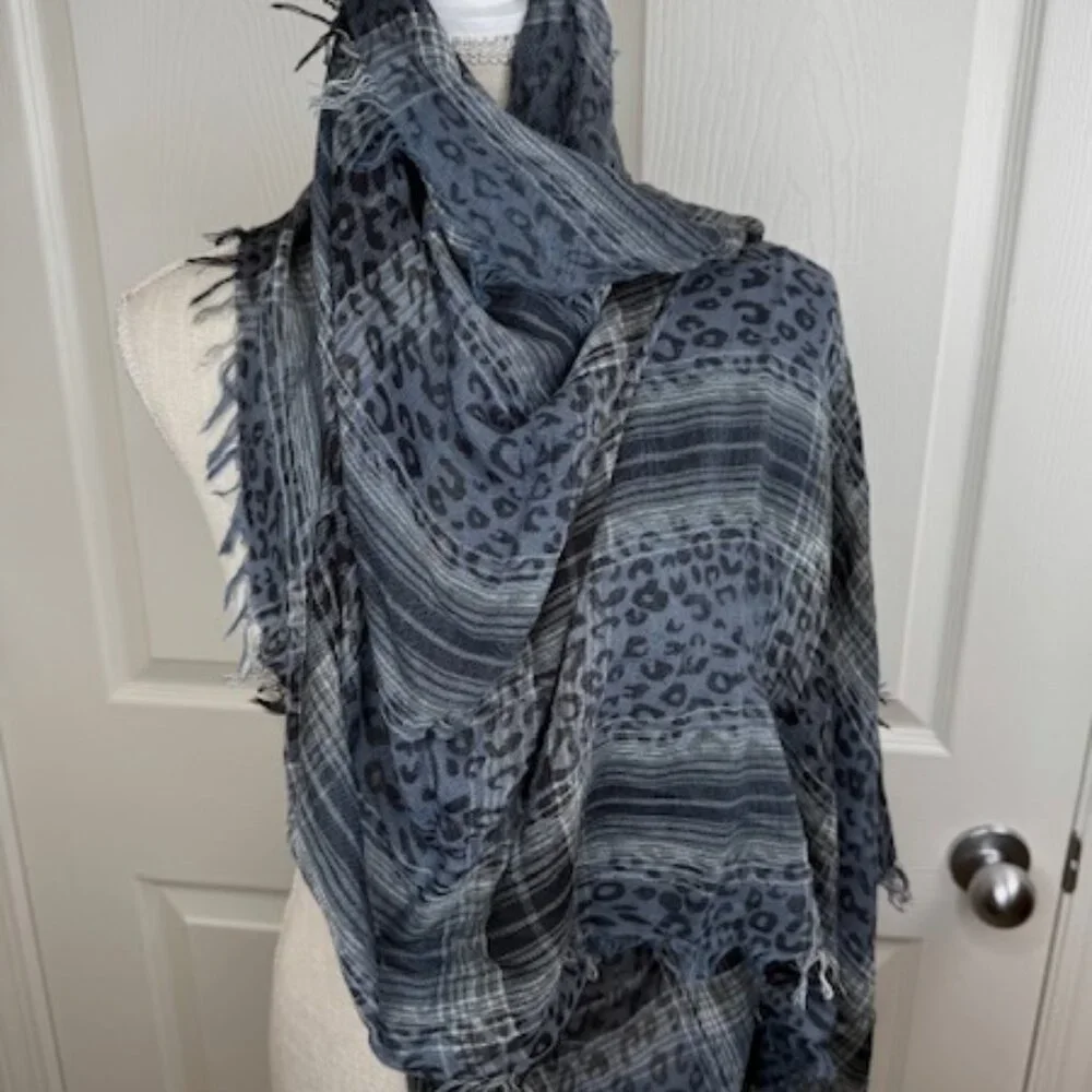 Large Rectangular Cobalt Blue Woven Scarf with Fringed Edges